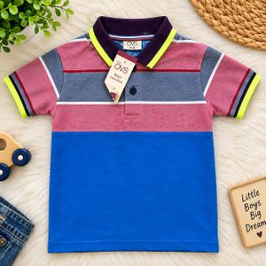 Boys’ OVS Colour Block Polo Shirt – Blue, Pink & Grey 