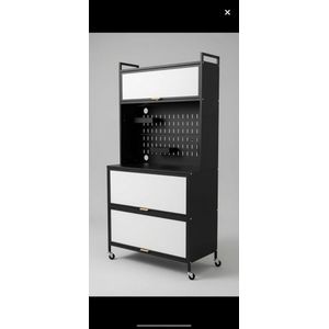 Rolling Utility Storage Cabinet with Display Shelf, Pegboard & Large Drawers