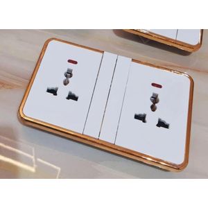 Dual Switched Universal Wall Socket with Gold Trim Frame