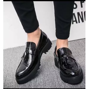Men Glossy Tassel Brogue Shoes Loafers & Slip-ons Formal Corporate Black