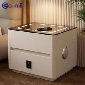 Nightstand Bedside Table Smart Bedside Table Safe with Light.USB Wireless Charging Speaker Nightstand for Bedroom