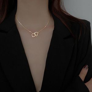 Double - Ring Heart Minimalist Necklace for Women, Clavicle Chain with Niche Design, Popular INS - Style Jewelry Gift
