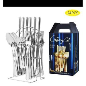 Set Of 24pcs Gold Plated Cutlery Spoon Fork And Knife