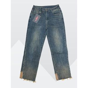 High quality ladies long length baggy cut stretchy boyfriend jeans 