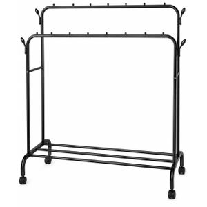 Double Layer Rolling Garment Rack with Wheels, Clothes Hanging Rail & Shoe Storage 