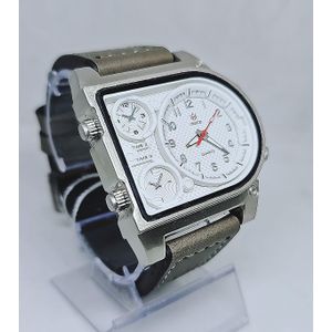 Solid Grey Leather Wristwatch for Men