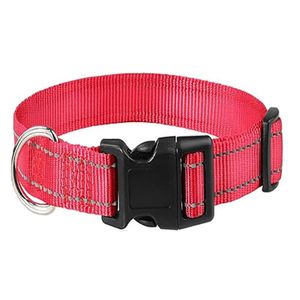 Reflective Pet Collar, High Visibility Nylon Pet Collar with Quick Release Buckle, Soft Adjustable Collar for Small, Medium, Large Dogs & Cats. Red,S