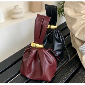 Clo Vintage Ruched Women'S Bag, Minimalist Stylish Designer Handbag, Unique Spacious Elegant Bucket Bag