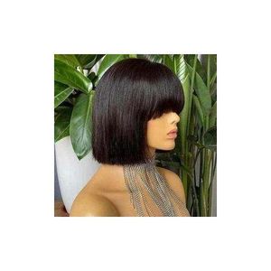 Short Bob Hair Wig With Fringe For Ladies - Black