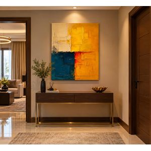 Modern Abstract Wall Art – Yellow & Blue Canvas Painting, Luxury Home Decor for Living Room & Bedroom