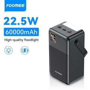FOOMEE AF60 60,000 mAh 22.5w Fast Charging Power Bank with Flashlight, Type-C, Built-in Strap