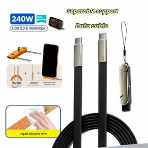 Data Cable 2-in-1 Type-C Charging Cable + Adjustable Aluminum Alloy Phone Stand 240W PD, 1.5m Orange/Black