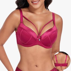 Binnys Luxurious & Secure Plus Size E Cup Bra, Decorative Straps & Satin, Finish 38-46E Underwire Fixed Padded,Full-coverage cup, Ruby Red Women’s Parties Bra