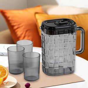 2L Large-Capacity Cold Water Pitcher Set - Plastic Pitcher with 3 Drinking Cups - Space-Saving, Fridge-Optimized Design (Ideal for Juice, Iced Tea, Lemonade, and Various Beverages)