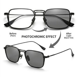 Black Vintage Titanium Frame Photochromic Glasses With Anti Blue Light For Men & Women - Presbyopia/Myopia Lenses 