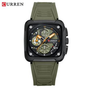 Curren  Luxury & Multifunctional Chronograph Green Rubber Strap Wristwatch