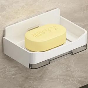 Soap Holder with Water tray and Self Adhesive Hook - White