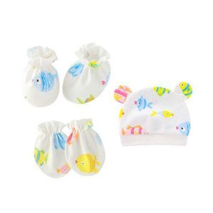 New Born Baby Hat and Baby Mittens Set Infant 100% Cotton Caps Mittens for Newborn