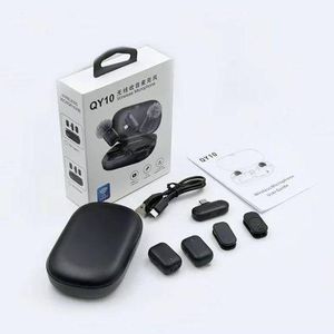 QY10 Wireless Microphone noise cancellation long Battery Life, Plug and Play, Clip-on Design magnetic buckle Portable dual receiver Lapel Mic Charging case