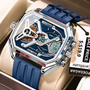 Poedagar Men's Sports Watch, Dual Time Analog/ Digital Wristwatch Water Resistant blue Silicone Strap