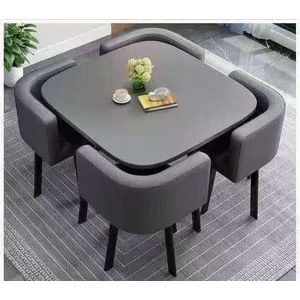 Modern 4-Seater Dining Table Set with Grey Cushioned Chairs