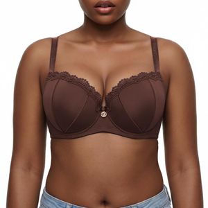 Binnys Budget-friendly Dark Brown Bra,Non-Removable, No More Shifting Breast Pads, Adjustable Straps, Fixed Cup, Water-Soluble Trim, Commuting Women's Balconette Bra 