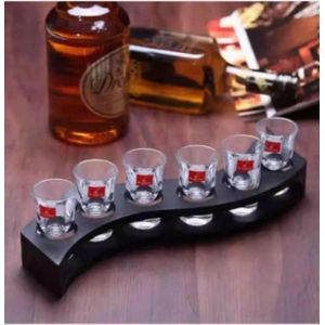 6 Hole Tequila Shot Rack Holder With 6 Glass Cups