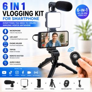 Smartphone Vlogging Kit With Tripod Phone Holder Mini Microphone LED Fill Light Starter For TikTok Live Stream Video YouTube