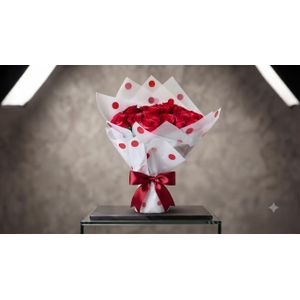 Genera 24 headed Red Roses with Dotted wrap