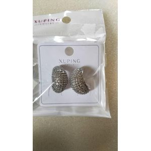 Xuping Silver Dome Earrings with Sparkling Stones