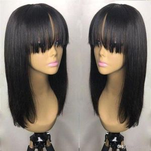 18inches Peruvian Full Fringe Glueless Hair Wig