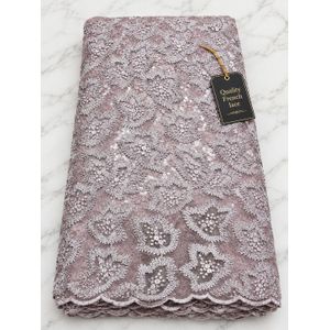 Premium French Lace Fabric with Sequin Floral Embroidery – Dusty Mauve