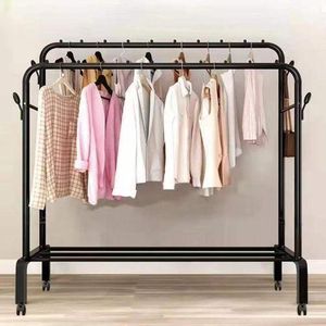 Double-pole Clothes Rack Household Clothes Rails- HangerDouble Pole Heavy Duty Clothes Rack Metal Hanger With Tyre