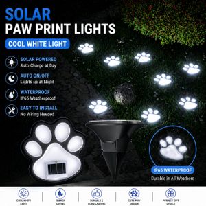 Solar Paw Print Garden Light Cool White Outdoor Pathway Lamp