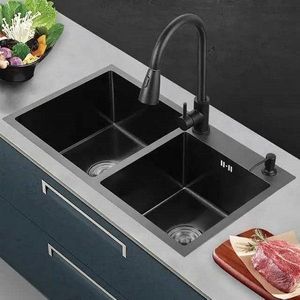 Quality double Bowl Kitchen Sink- Anti Rust Sink without tap-Black 