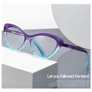 Transparent Purple Green Cat Eye Anti-blue Light Readers' Eyeglasses