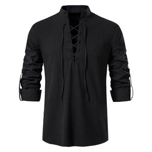 Medieval Shirts Men Tunic Viking Pirate Costume Gothic Clothes Men Vintage  Shirt Ruffle Neckline Drawstring Knight Cosplay Top