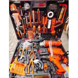 Tool Kit Box Set - Complete Professional Tool Kit With Drill Machine And Angle Grinder - Tool Box Set With Hand Tools And Power Tools - For Home and Site Work