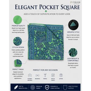 PABANI Signature Green Paisley 100% Silk Mens Pocket Square For Weddings