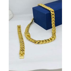 Original Quality Zirconia Cuban Gold Iced Classy Steel Chain + Bracelet