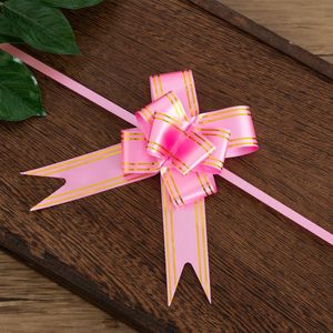 10pcs Pull Bow Ribbon(Pink) – Gold Striped Gift Wrap Bows for Gift & Party