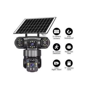 Triple Lens 4G Solar CCTV Camera – Wireless Outdoor PTZ Security Camera with Night Vision, Motion Detection, SIM Card & V380 Pro App + free sim