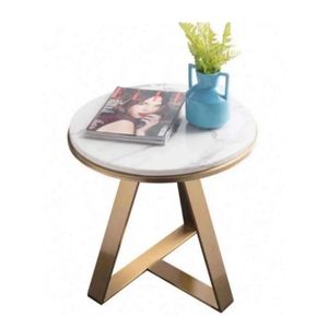 Modern Round Faux Marble Top Side Table - White
