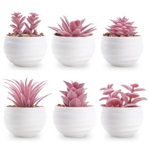 Set of 6 Artificial Succulents in Pots Mini Faux Plants for Bedroom Aesthetic, Living Room Shelf, Bathroom Decor & Office Desk Accessories