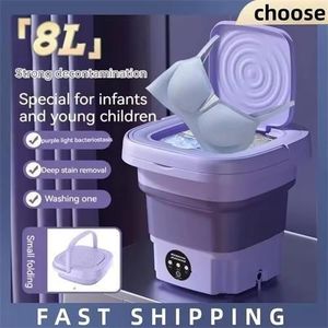 8L retractable folding small washing machine with rotary dryer, portable small ultrasonic travel washing machine