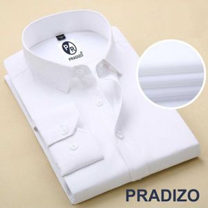 Pradizo Men's Corporate Quality Formal Plain White Long Sleeve Shirt