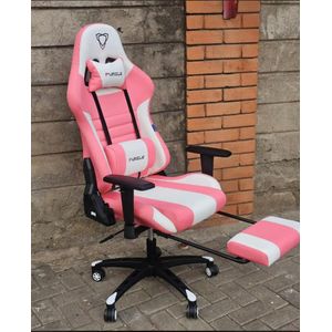 FURGLE Computer Racing Gaming Ergonomic Chair + Footrest- (PINK/WHITE)