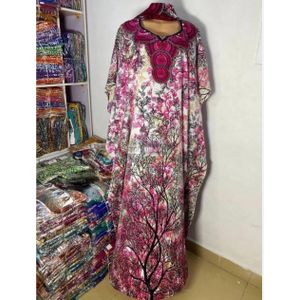 Women's Pink Multicolour Printed Kaftan Gown with Matching Head Wrap