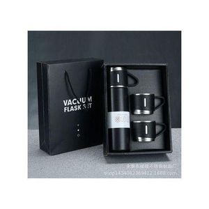 Vacuum Water Flask With Extra 2 Cup Set- 500ml - Black