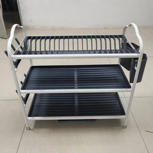 3-tier aluminum dish drying rack designed to optimize kitchen counter organization and storage space.